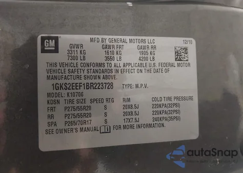 2011 GMC Yukon Denali z USA, uszkodzony, nr VIN 1GKS2EEF1BR223728